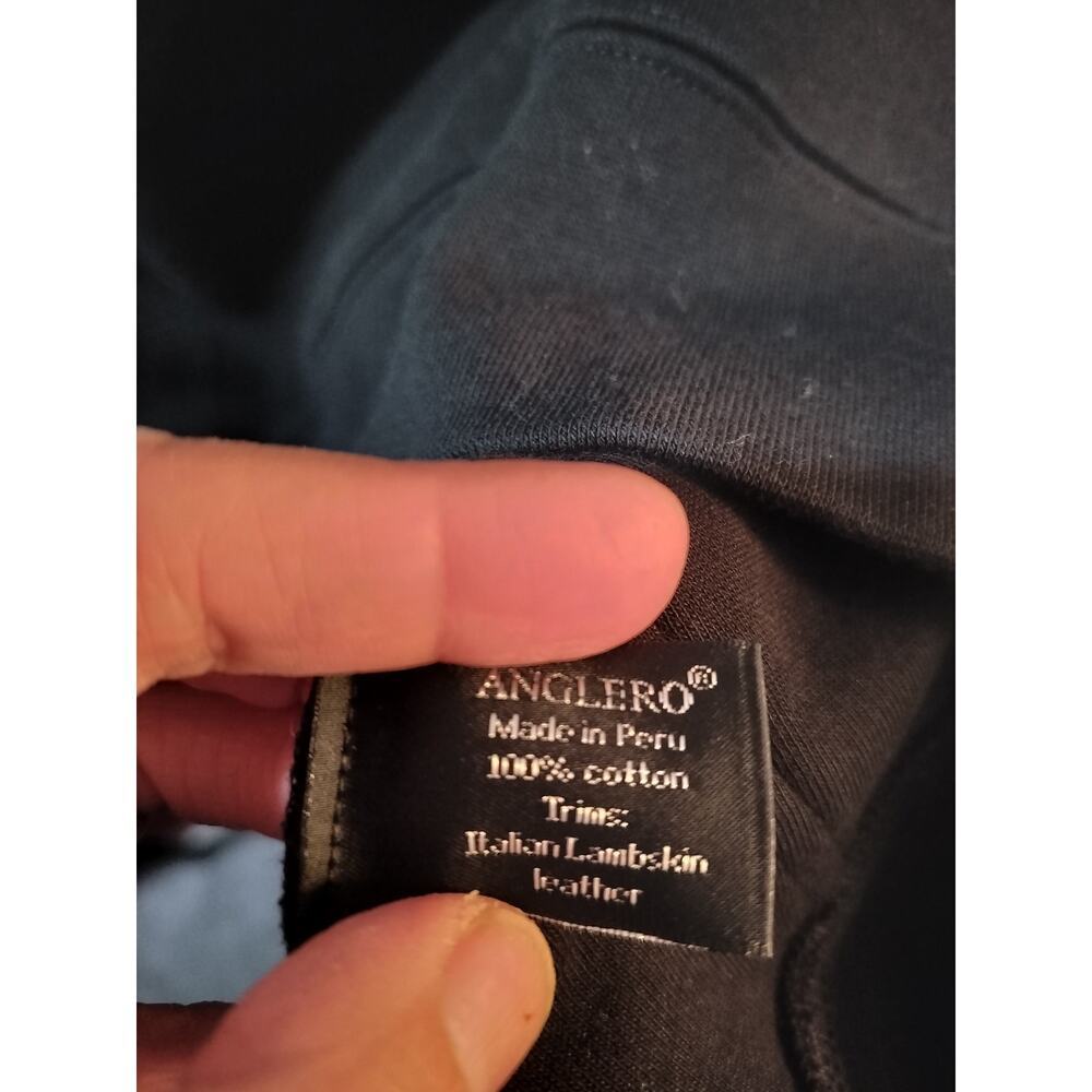 M526) Anglero NY Black Skull Pullover Cotton Leather Trim Hoodie Size XL - Picture 8 of 9